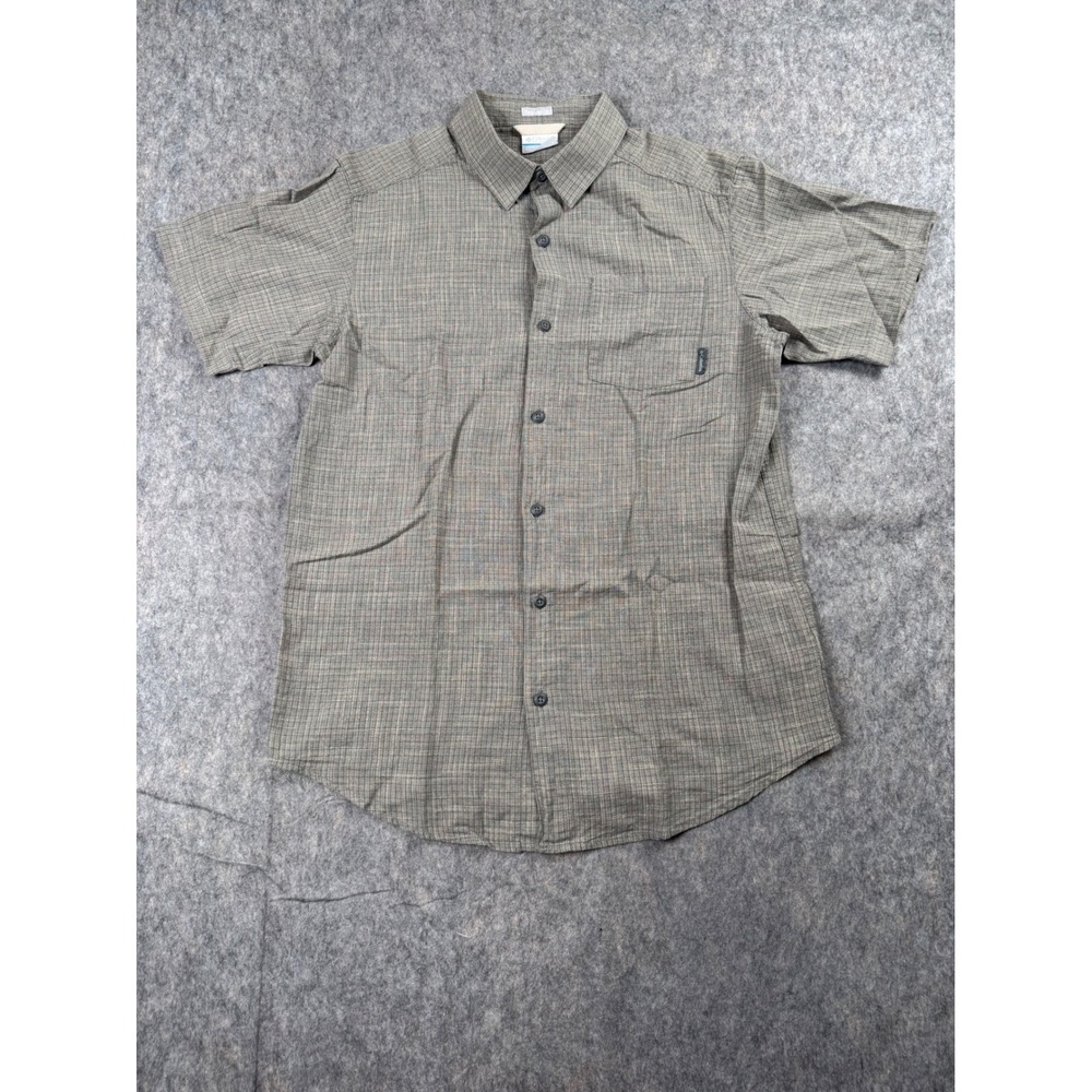 Columbia Mens Small Gray Micro Check Short Sleeve Button Down Shirt‎ Regular Fit